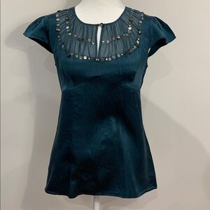 Nanette Lepore silk teal green cap sleeve blouse
